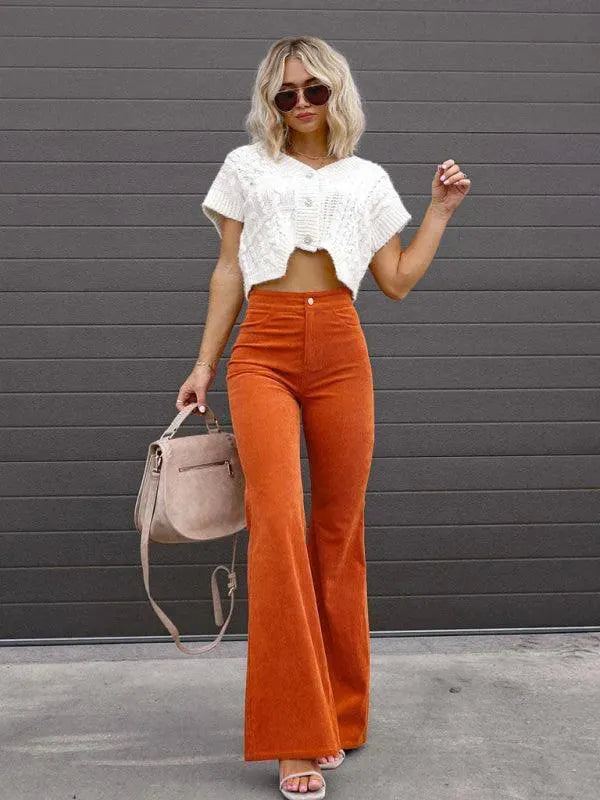 Wide Leg Flared Corduroy Women Pants - Women Pants - LeStyleParfait