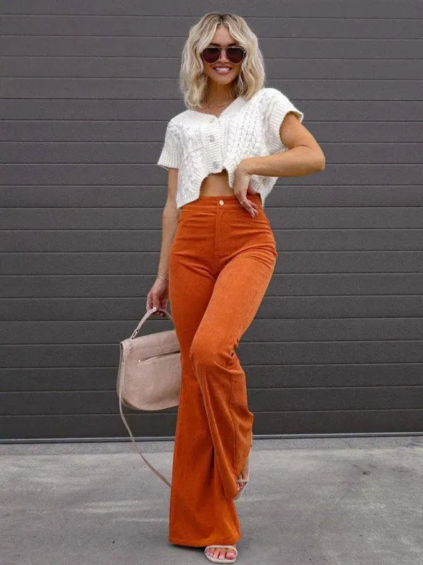 Wide Leg Flared Corduroy Women Pants - Women Pants - LeStyleParfait