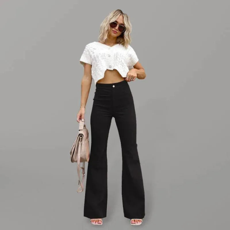 Wide Leg Flared Corduroy Women Pants - Women Pants - LeStyleParfait