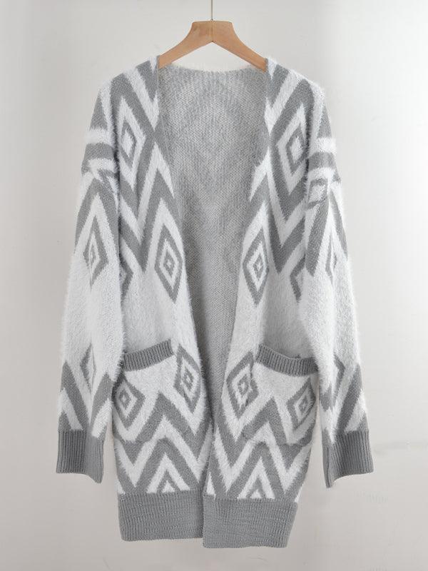 Retro Diamond Mid-Length Cardigan Sweater - Cardigan Sweater - LeStyleParfait