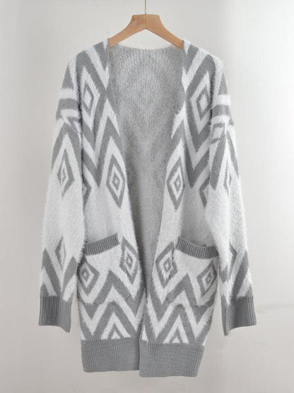 Retro Diamond Mid-Length Cardigan Sweater - Cardigan Sweater - LeStyleParfait