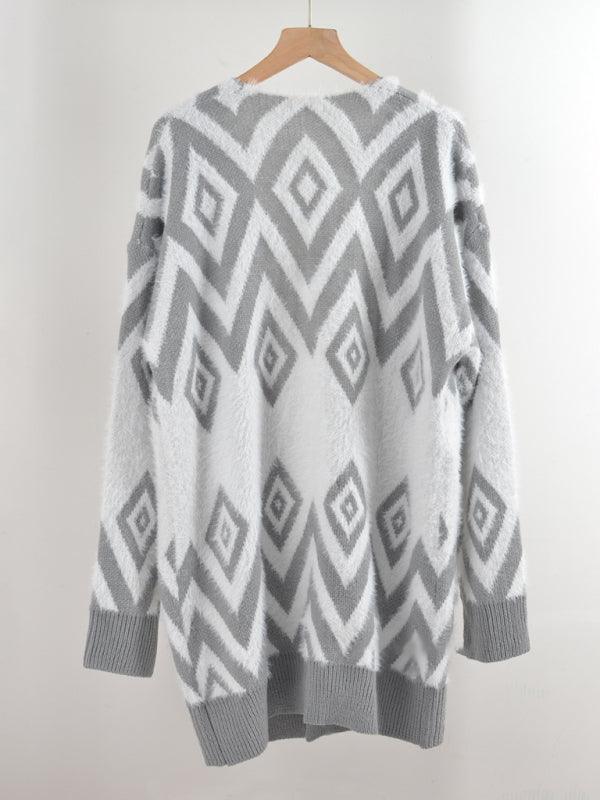 Retro Diamond Mid-Length Cardigan Sweater - Cardigan Sweater - LeStyleParfait