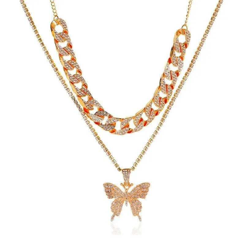 Rhinestone Butterfly Pendant Necklace - Pendant Necklace - LeStyleParfait