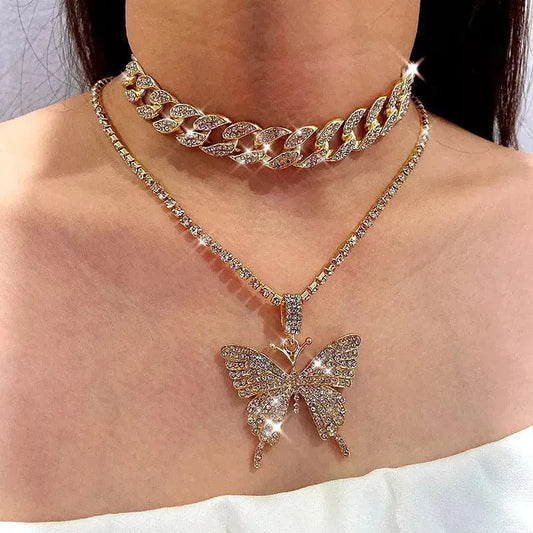 Rhinestone Butterfly Pendant Necklace - Pendant Necklace - LeStyleParfait