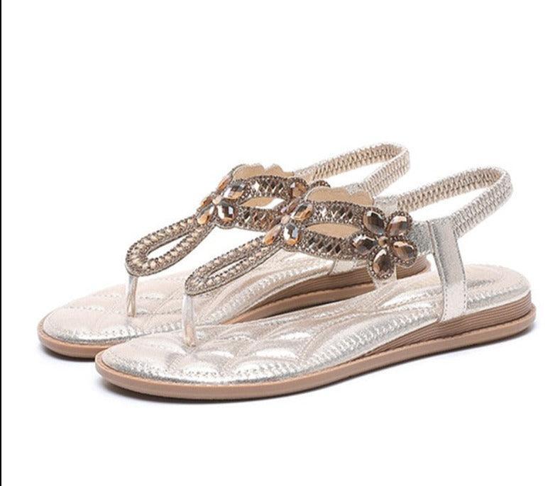 Rhinestone Low Heel Sandals - Sandals - LeStyleParfait