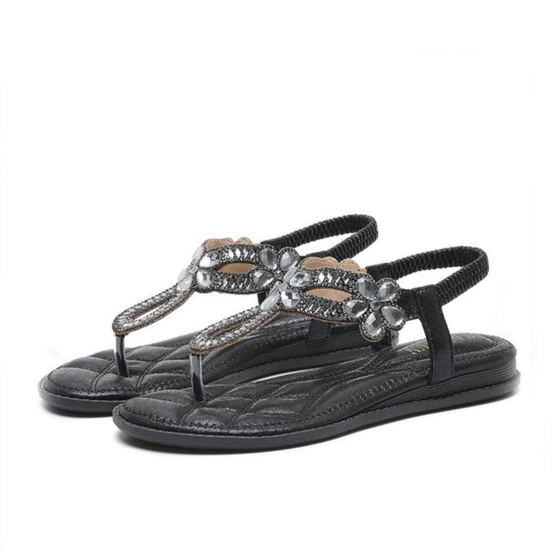 Rhinestone Low Heel Sandals - Sandals - LeStyleParfait