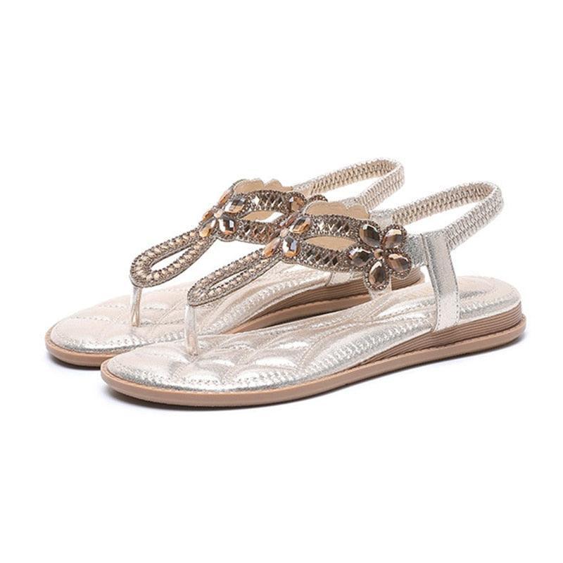 Rhinestone Low Heel Sandals - Sandals - LeStyleParfait