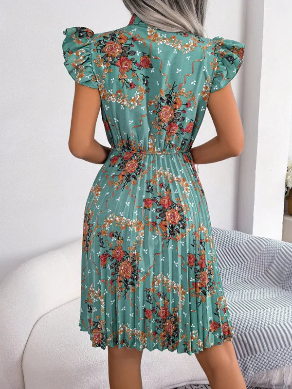 A-line,A-line dress,brunch,brunch dress,chiffon,chiffon dress,floral,floral dress,floral midi dress,flowy,flowy dress,high-neck,high-neck dress,ladies Wrinkle resistant,midi,midi dress,midi hem dress,pleated,pleated dress,puff sleeve,puff sleeves dress,Quick drying midi dress,ruffles,slip-on,slip-on dress,spring,spring dress,straight-LeStyleParfait