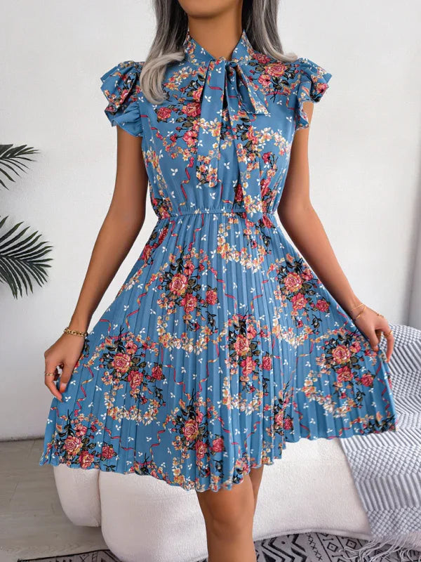 A-line,A-line dress,brunch,brunch dress,chiffon,chiffon dress,floral,floral dress,floral midi dress,flowy,flowy dress,high-neck,high-neck dress,ladies Wrinkle resistant,midi,midi dress,midi hem dress,pleated,pleated dress,puff sleeve,puff sleeves dress,Quick drying midi dress,ruffles,slip-on,slip-on dress,spring,spring dress,straight-LeStyleParfait