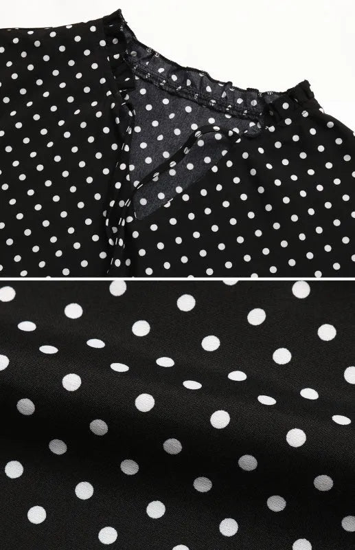 A-line,A-line dress,back zip,back zip dress,casual,casual dress,chiffon,chiffon dress,high-neck,high-neck dress,ladies Wrinkle resistant,long sleeve,long sleeve dress,midi,midi dress,midi hemline dress,polka dot,polka dot dress,Quick drying midi dress,regular,regular fit dress,ruffled,ruffled dress,ruffles,spring,spring dress-LeStyleParfait