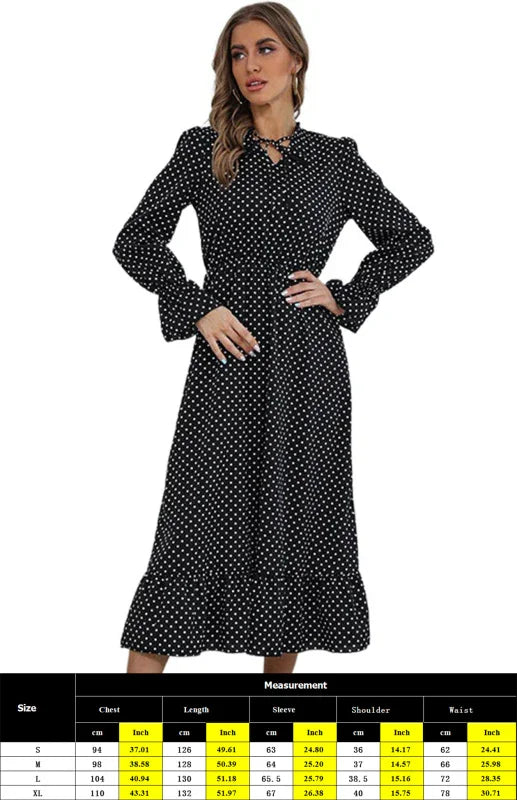 A-line,A-line dress,back zip,back zip dress,casual,casual dress,chiffon,chiffon dress,high-neck,high-neck dress,ladies Wrinkle resistant,long sleeve,long sleeve dress,midi,midi dress,midi hemline dress,polka dot,polka dot dress,Quick drying midi dress,regular,regular fit dress,ruffled,ruffled dress,ruffles,spring,spring dress-LeStyleParfait