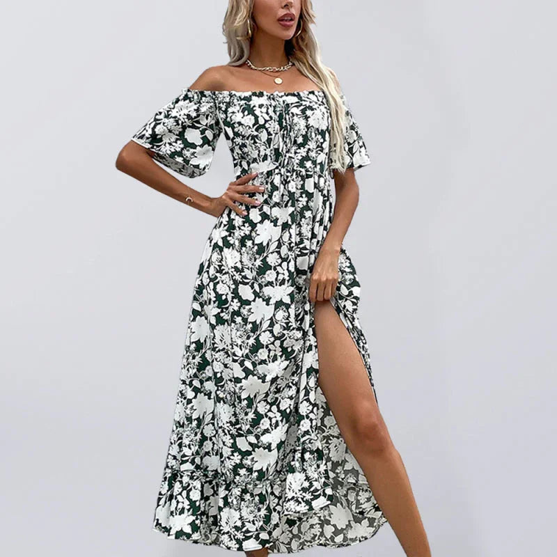 Women Romantic Floral Off-Shoulder Midi Dress - Floral Midi Dress - LeStyleParfait
