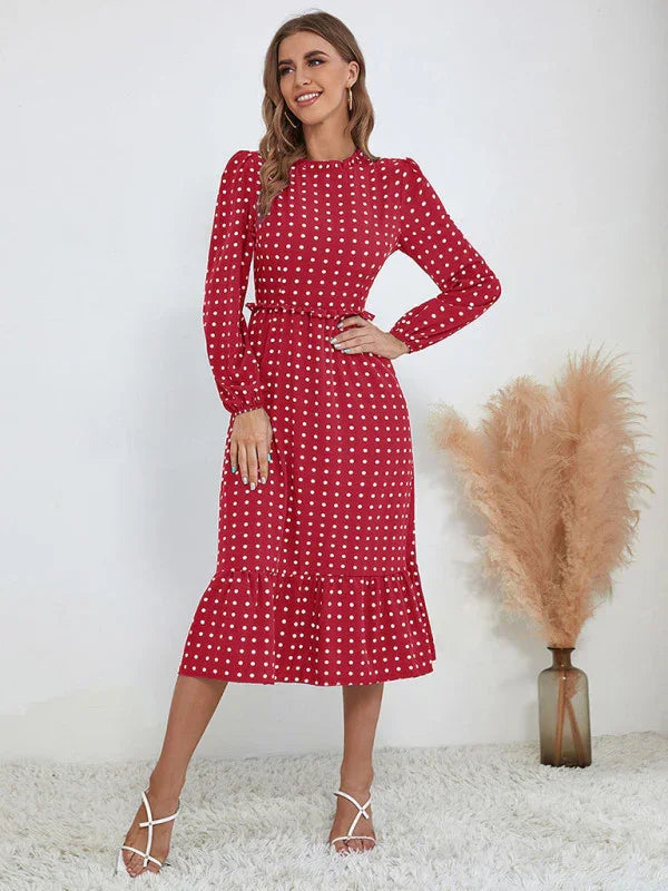 Women's Casual Midi Polka Dot Dress - Polka Dot Dress - LeStyleParfait