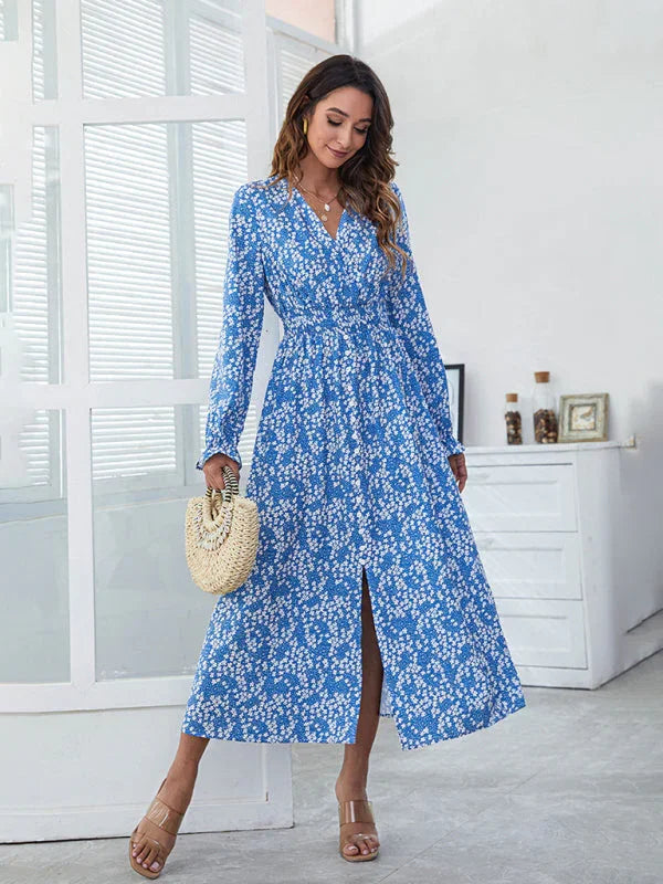 Women Romantic Floral Wrap Midi Dress - Floral Midi Dress - LeStyleParfait