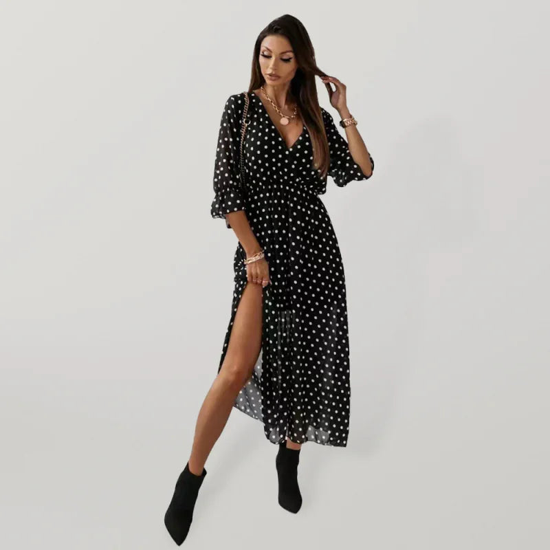 Women Elegant Floral Chiffon Wrap Midi Dress - Floral Midi Dress - LeStyleParfait