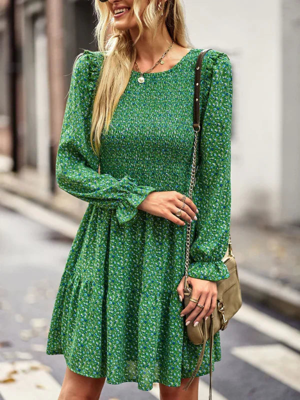 Women Feminine Floral Mini Dress with Ruffles - Floral Mini Dress - LeStyleParfait