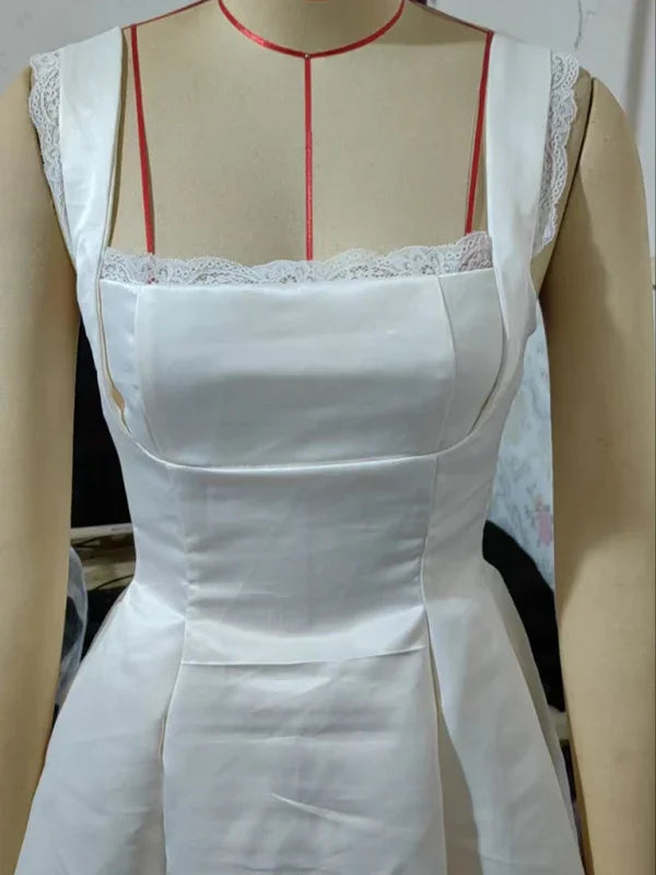 A-line,a-line dress,bow knot closure dress,bow tie,fit & flare,fit and flare dress,ladies Wrinkle resistant,mini,mini hem dress,party,party dress,Quick drying mini dress,satin,satin dress,skater,skater dress,sleeveless,sleeveless dress,solid,solid dress,square,square neckline dress,straight,summer,summer dress,zip-LeStyleParfait