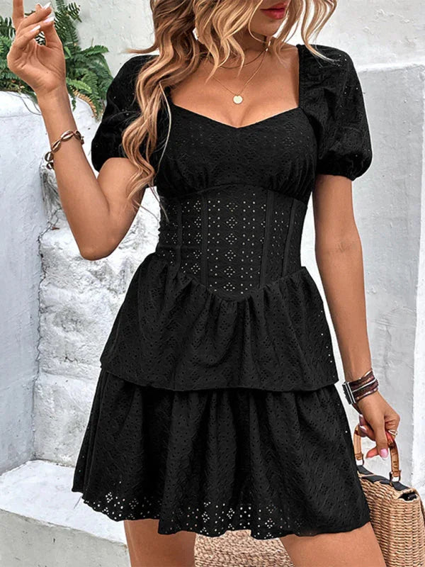 Women Sophisticated Embroidered Sweetheart Fit Flare Dress - Fit and Flare Midi Dress - LeStyleParfait
