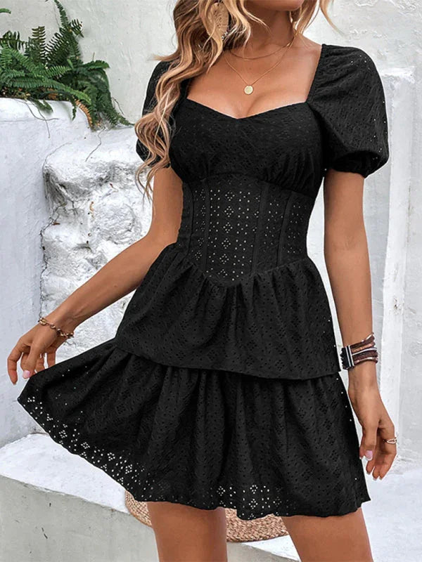 Women Sophisticated Embroidered Sweetheart Fit Flare Dress - Fit and Flare Midi Dress - LeStyleParfait