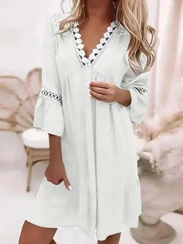 Romantic Blue Lace Cotton Mini Dress