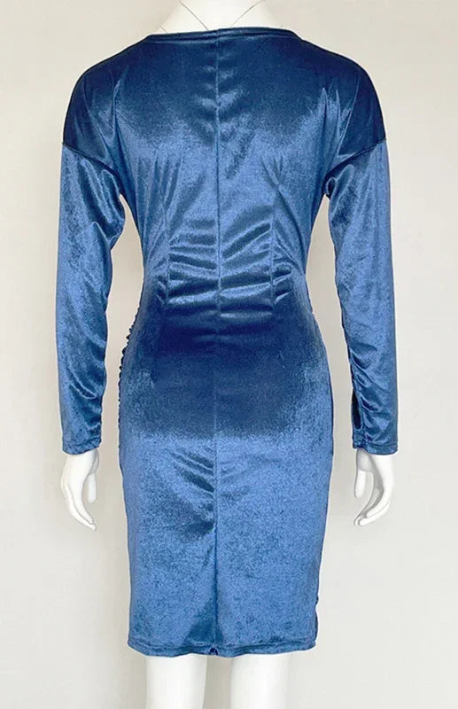 Romantic Blue Velvet Wrap Mini Dress