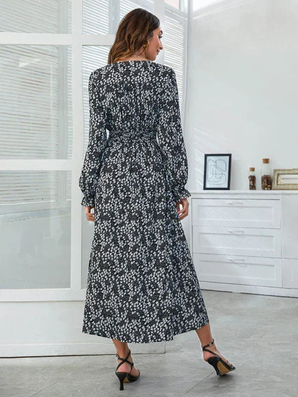 Romantic Floral Chiffon Wrap Midi Dress