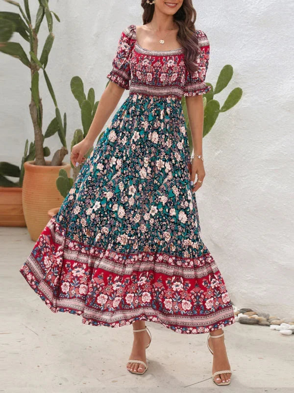 Romantic Floral Off Shoulder Maxi Dress