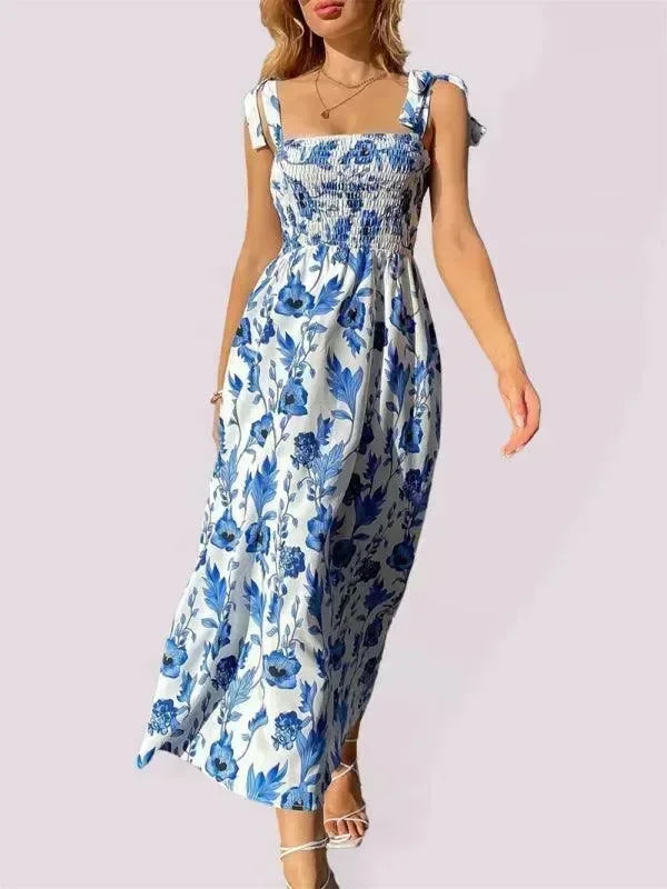 Romantic Green Floral Cotton Midi Dress