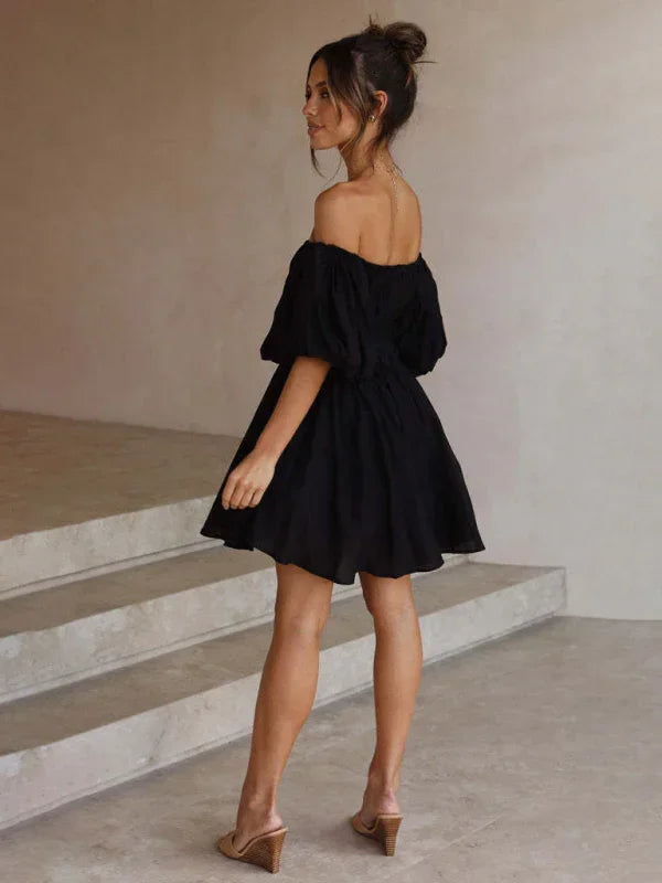 Romantic Pink Off Shoulder Mini Dress