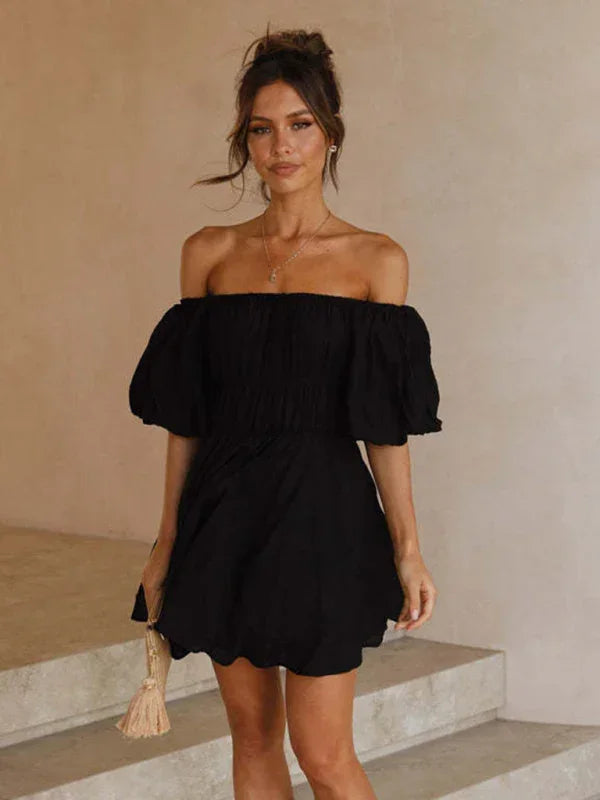 Romantic Pink Off Shoulder Mini Dress