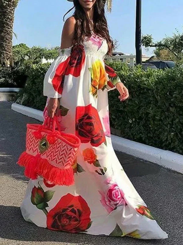Romantic White Floral Chiffon Maxi Dress