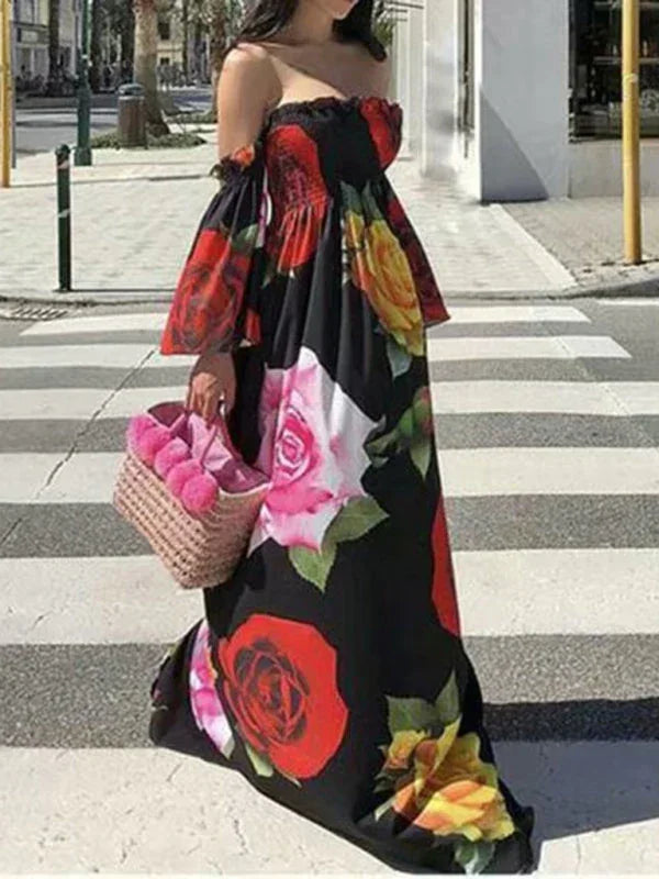 Romantic White Floral Chiffon Maxi Dress