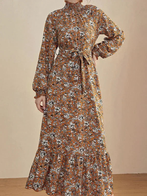 Romantic Yellow Floral Cotton Midi Dress