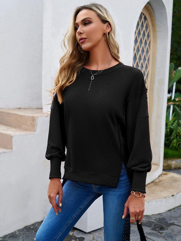 Round Neck Solid Women Sweatshirt - Women Sweatshirt - LeStyleParfait