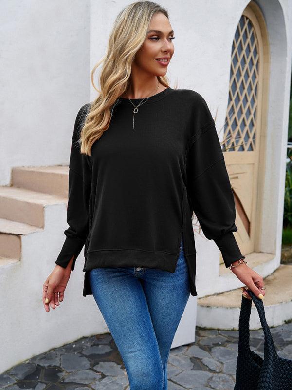 Round Neck Solid Women Sweatshirt - Women Sweatshirt - LeStyleParfait