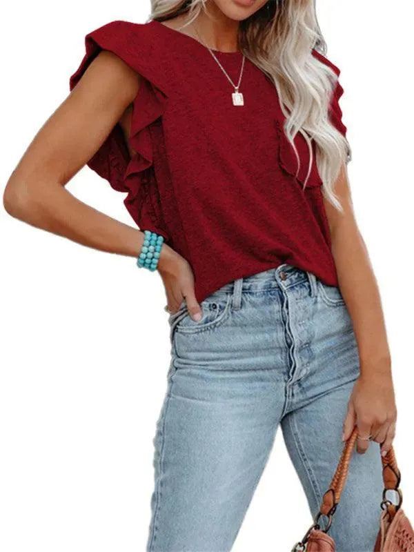 Ruffled Short-Sleeved Women Top - Women Tops - LeStyleParfait