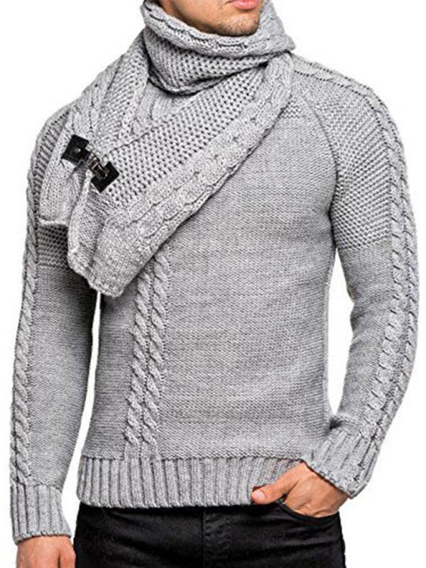 Scarf Twist Knitted Men Pullover Sweater - Pullover Sweater - LeStyleParfait