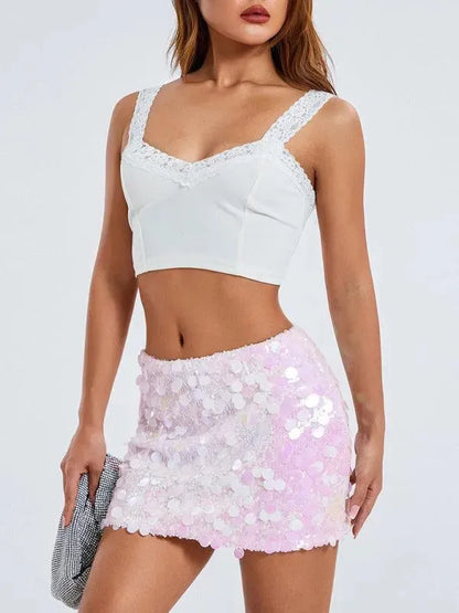 Sequined Party Mini Skirt - Party Mini Skirt - LeStyleParfait