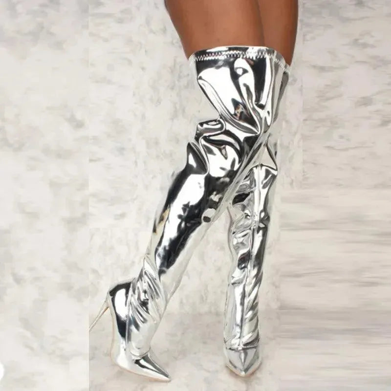 Shinny Pointed Women Knee High Boots - Knee High Boots - LeStyleParfait