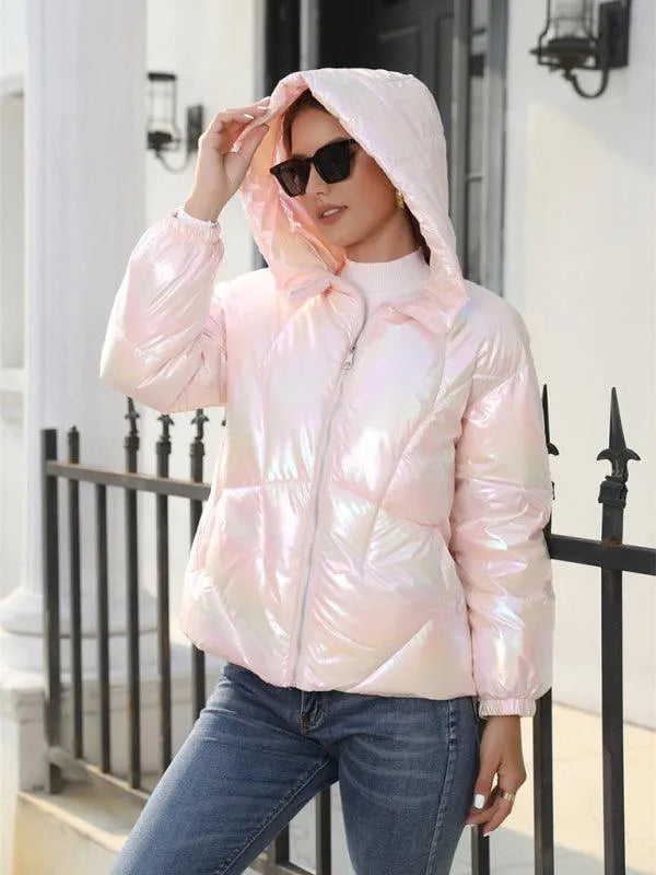 Shiny Hooded Women Parka Jacket-Winter Jacket-LeStyleParfait