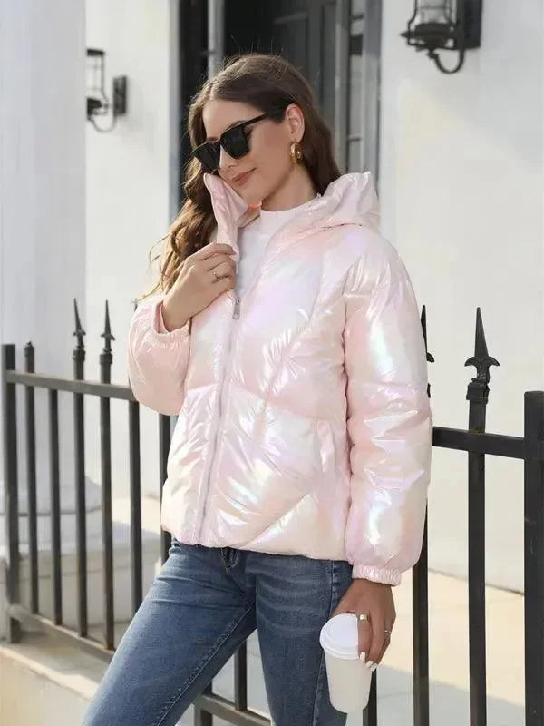 Shiny Hooded Women Parka Jacket - Winter Jacket - LeStyleParfait