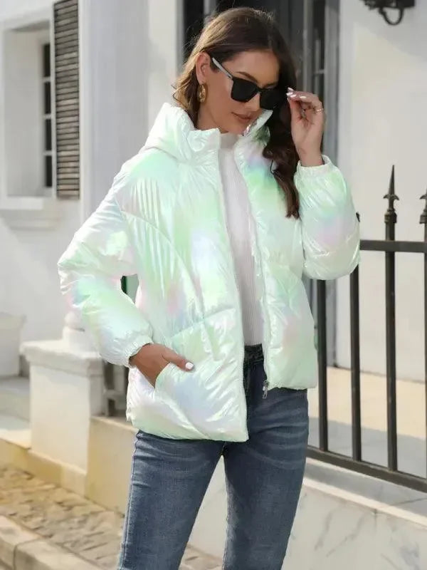 Shiny Hooded Women Parka Jacket - Winter Jacket - LeStyleParfait