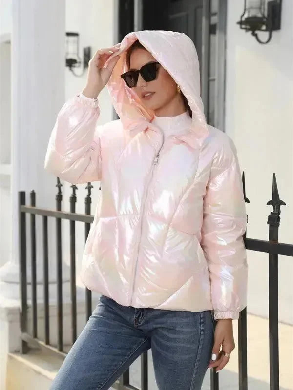 Shiny Hooded Women Parka Jacket - Winter Jacket - LeStyleParfait
