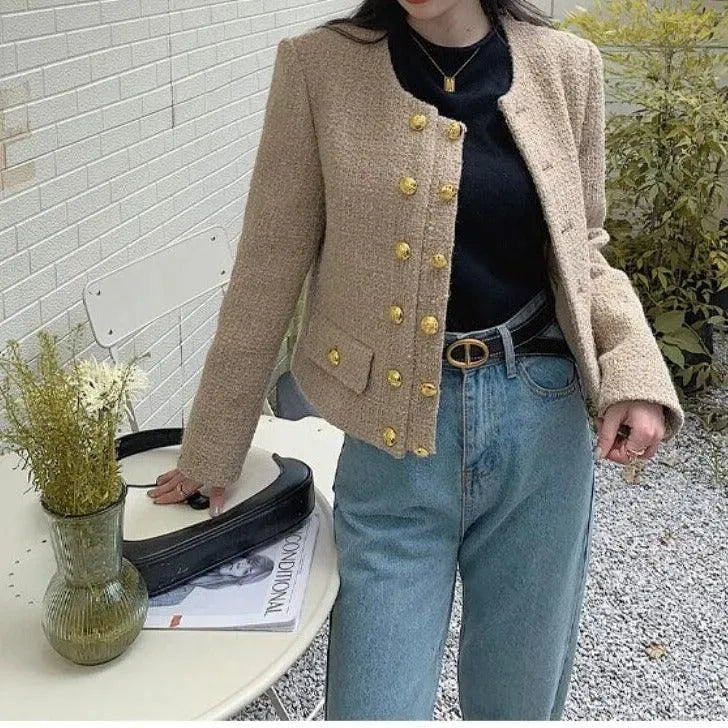 Short Double Breasted Tweed Jacket - Tweed Blazer - LeStyleParfait