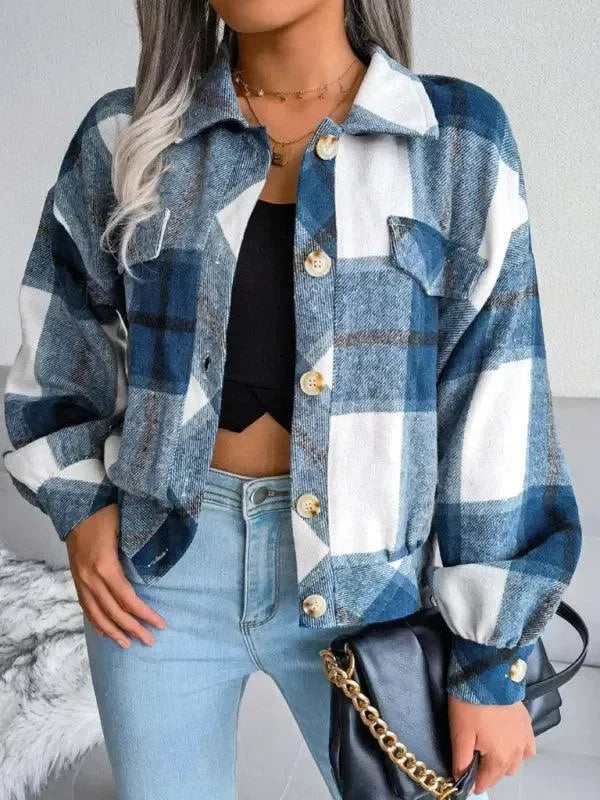 Short Plaid Loose Women’s Coat - Coat - LeStyleParfait