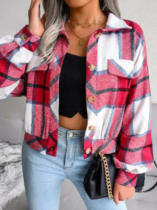 Short Plaid Loose Women’s Coat - Coat - LeStyleParfait