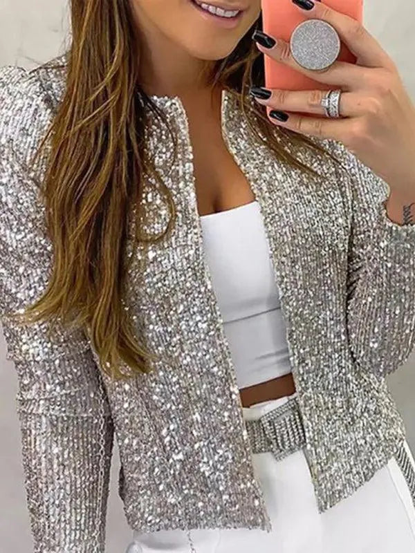 Short Women Sequin Coat-Sequin Coat-LeStyleParfait