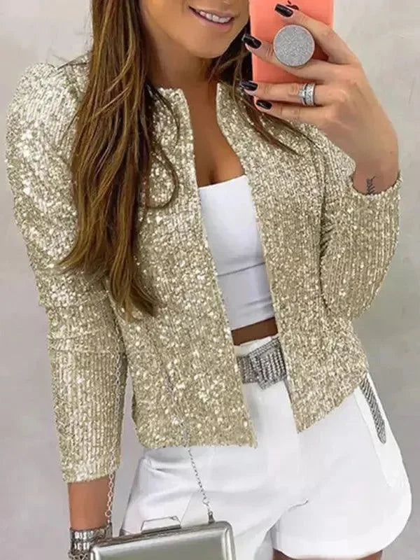Short Women Sequin Coat - Sequin Coat - LeStyleParfait