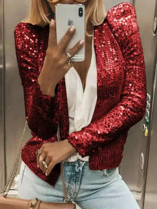 Short Women Sequin Coat - Sequin Coat - LeStyleParfait