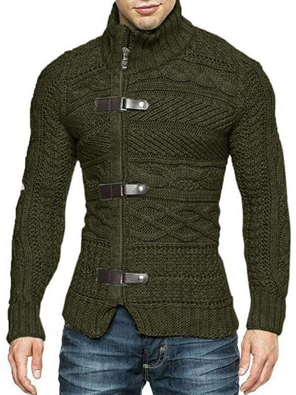 Side Buckle Men Cardigan Sweater - Cardigan Sweater - LeStyleParfait